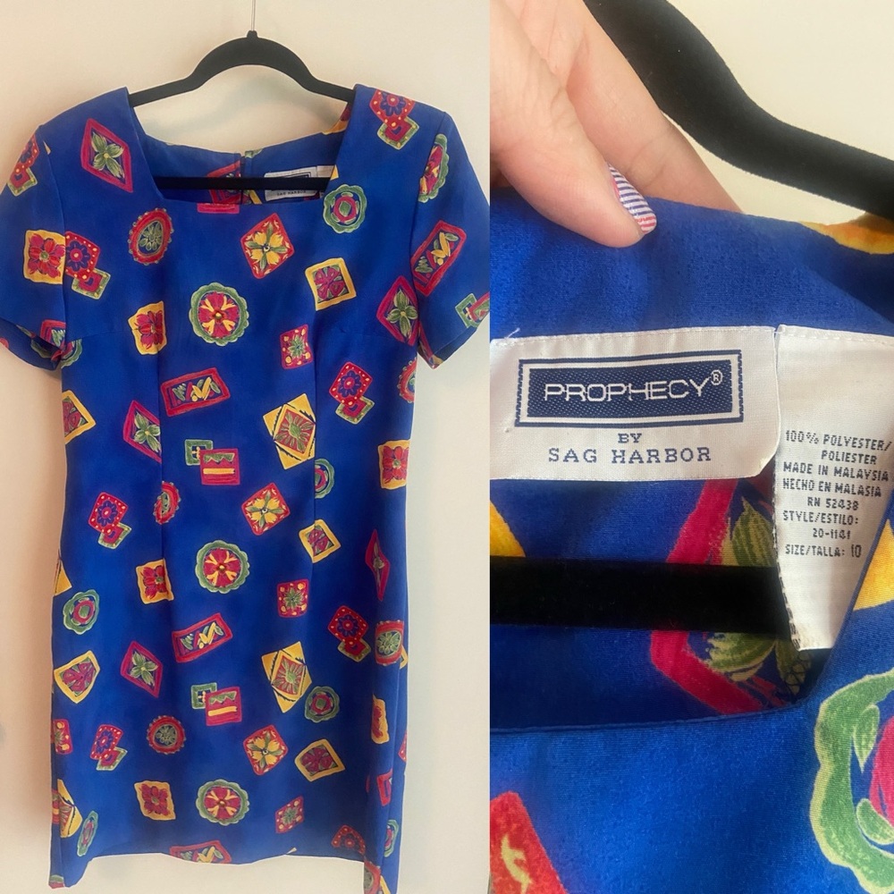 vintage Prophecy by Sag Harbor Blue Dress with Colorful Patterns